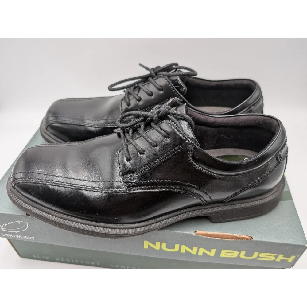 Nunn Bush Oxford Mens 8 Black Bartole ST Leather Bicycle Toe Comfort Gel‎ Dress